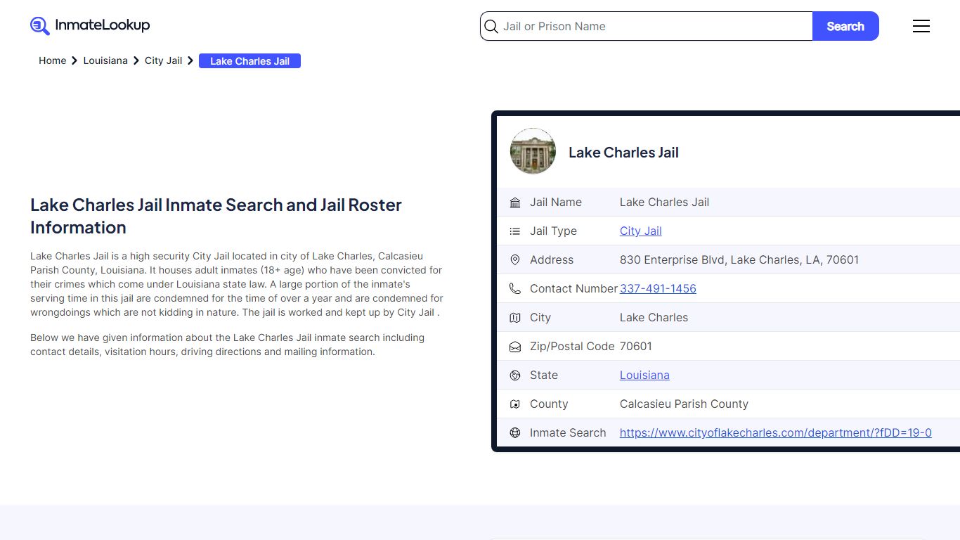 Lake Charles Jail Inmate Search, Jail Roster, Bookings, Arrests ...